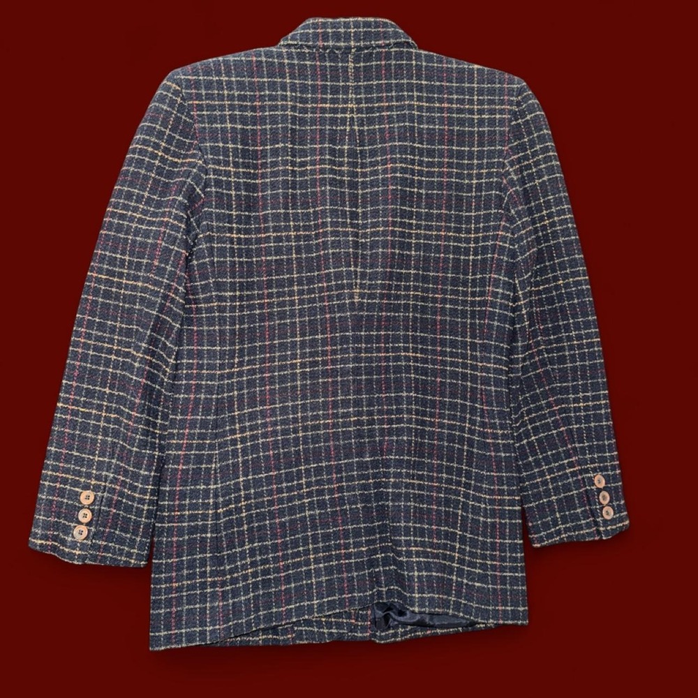 Lizsport Vintage Plaid Wool Blend Blazer Women's Petite Size 2 Navy Tweed - Picture 3 of 3